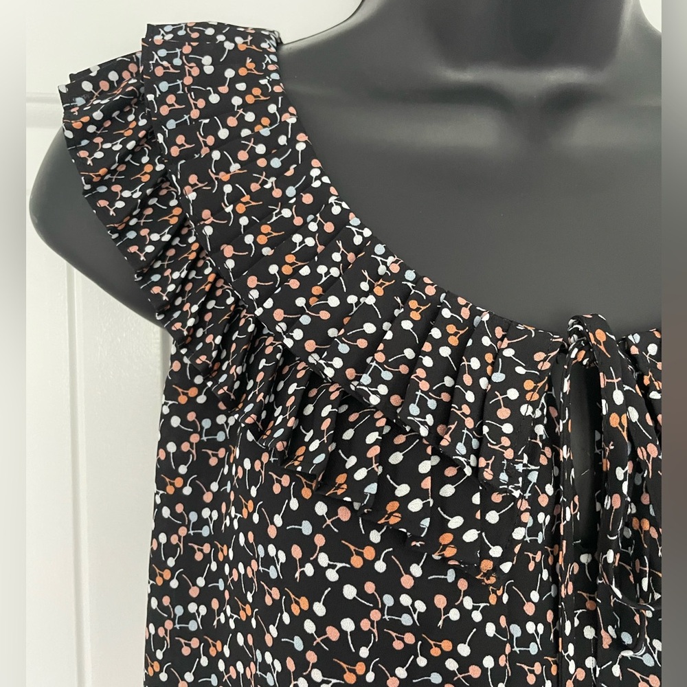 Max Studio Black Sleeveless Blouse with Peach and White Dot Branch Print